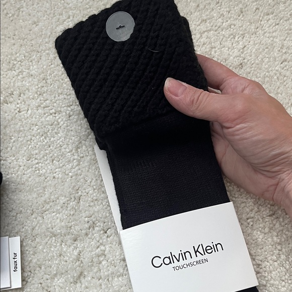 Calvin Klein Black Knit Pom-Pom Hat and Gloves - Picture 4 of 4